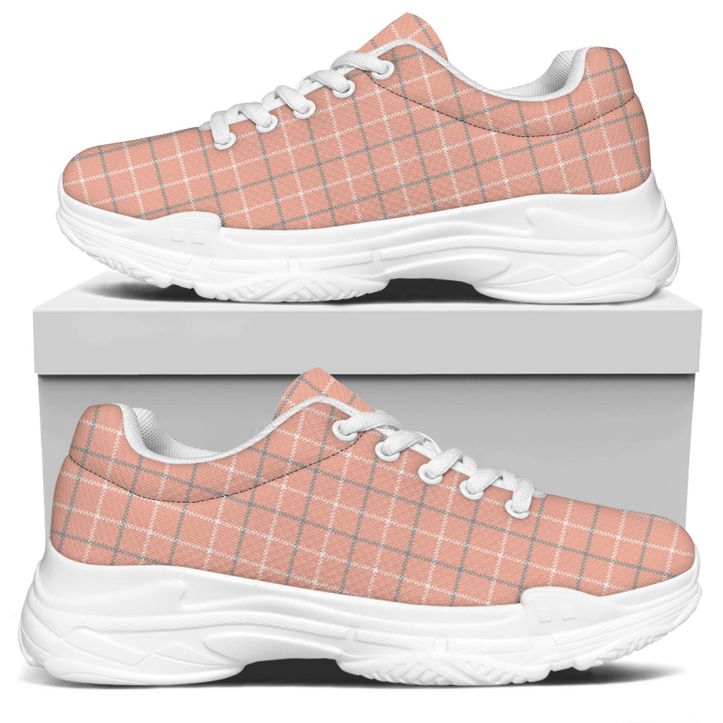 Pastel Orange Tattersall Pattern Print White Chunky Shoes