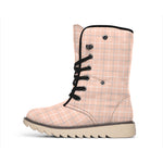 Pastel Orange Tattersall Pattern Print Winter Boots