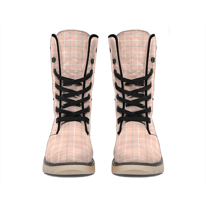 Pastel Orange Tattersall Pattern Print Winter Boots
