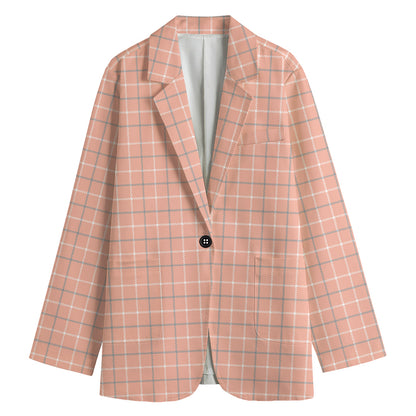 Pastel Orange Tattersall Pattern Print Women's Blazer