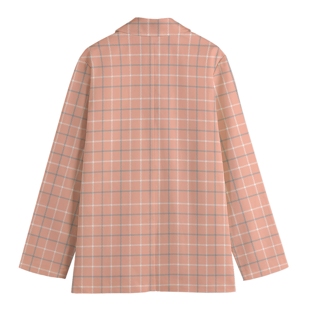 Pastel Orange Tattersall Pattern Print Women's Blazer