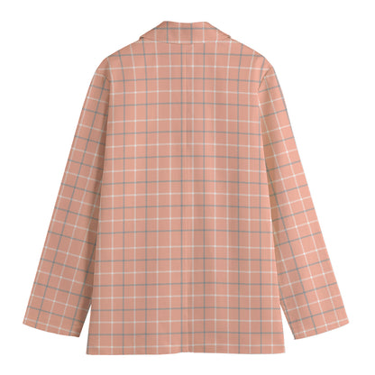 Pastel Orange Tattersall Pattern Print Women's Blazer