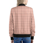 Pastel Orange Tattersall Pattern Print Women's Bomber Jacket