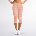 Pastel Orange Tattersall Pattern Print Women's Capri Leggings