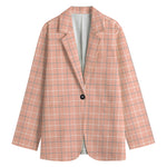 Pastel Orange Tattersall Pattern Print Women's Cotton Blazer