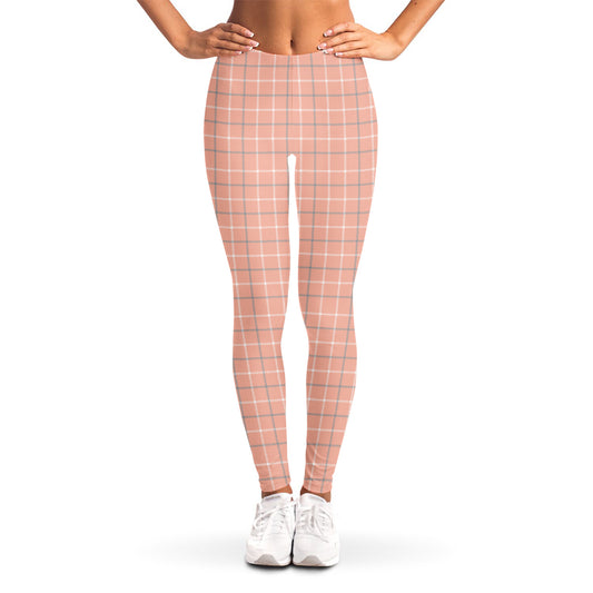 Pastel Orange Tattersall Pattern Print Women's Leggings