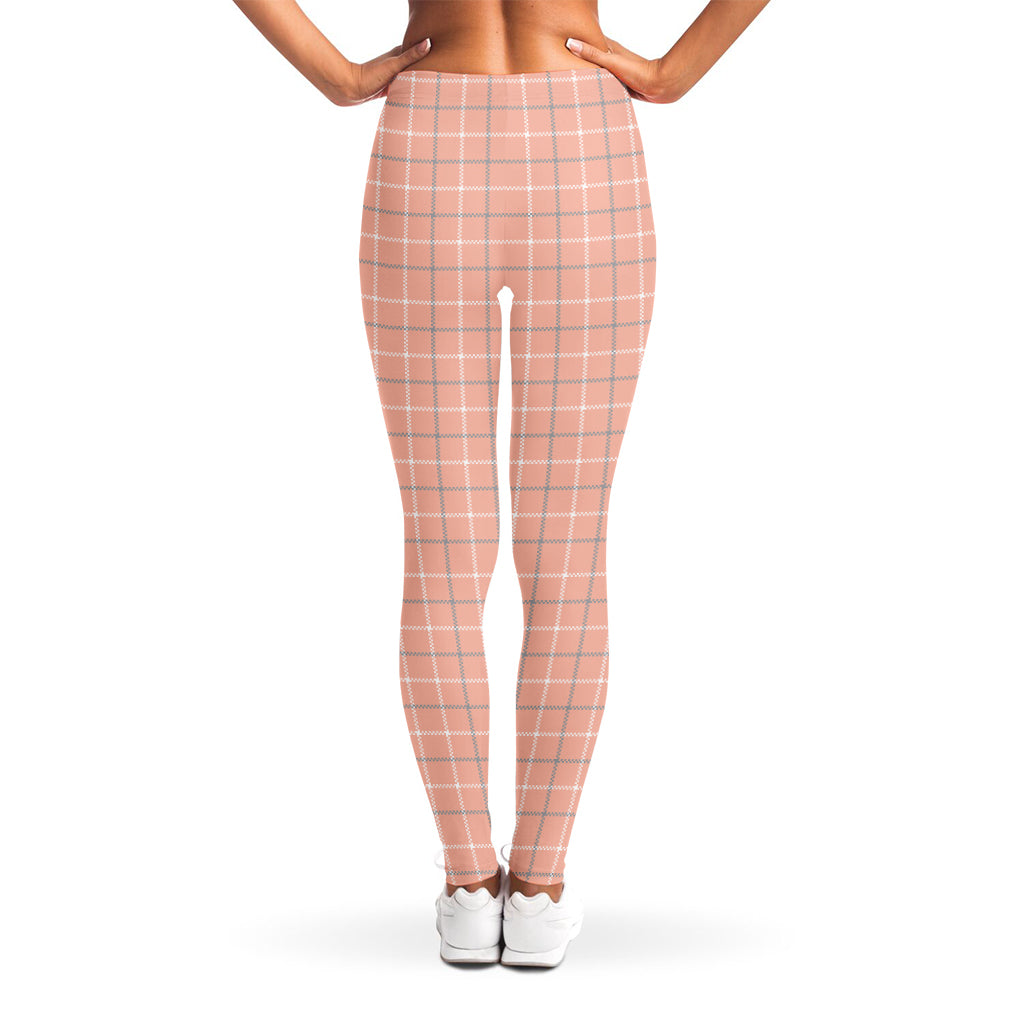 Pastel Orange Tattersall Pattern Print Women's Leggings