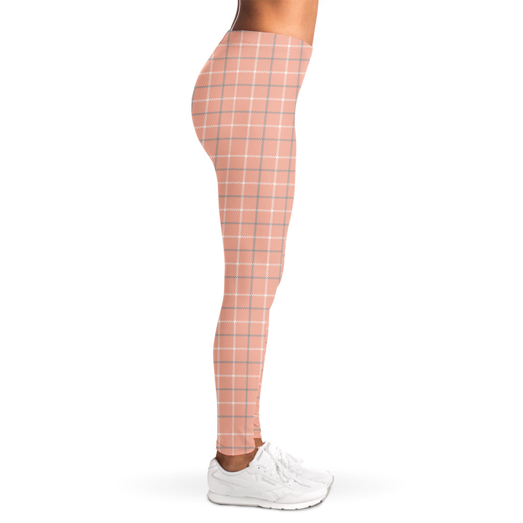 Pastel Orange Tattersall Pattern Print Women's Leggings