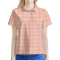 Pastel Orange Tattersall Pattern Print Women's Polo Shirt