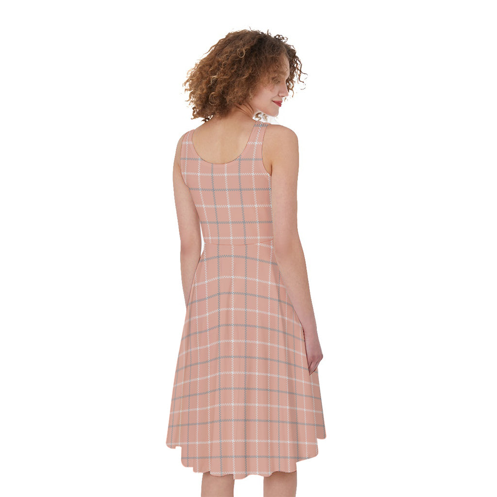 Pastel Orange Tattersall Pattern Print Women's Sleeveless Dress