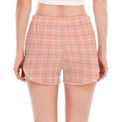 Pastel Orange Tattersall Pattern Print Women's Split Running Shorts