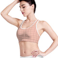 Pastel Orange Tattersall Pattern Print Women's Sports Bra