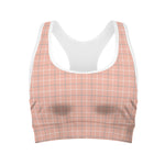 Pastel Orange Tattersall Pattern Print Women's Sports Bra