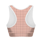 Pastel Orange Tattersall Pattern Print Women's Sports Bra