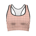 Pastel Orange Tattersall Pattern Print Women's Sports Bra