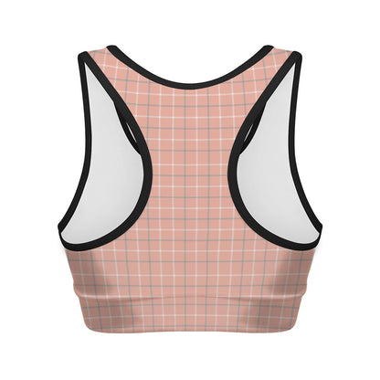 Pastel Orange Tattersall Pattern Print Women's Sports Bra