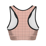 Pastel Orange Tattersall Pattern Print Women's Sports Bra