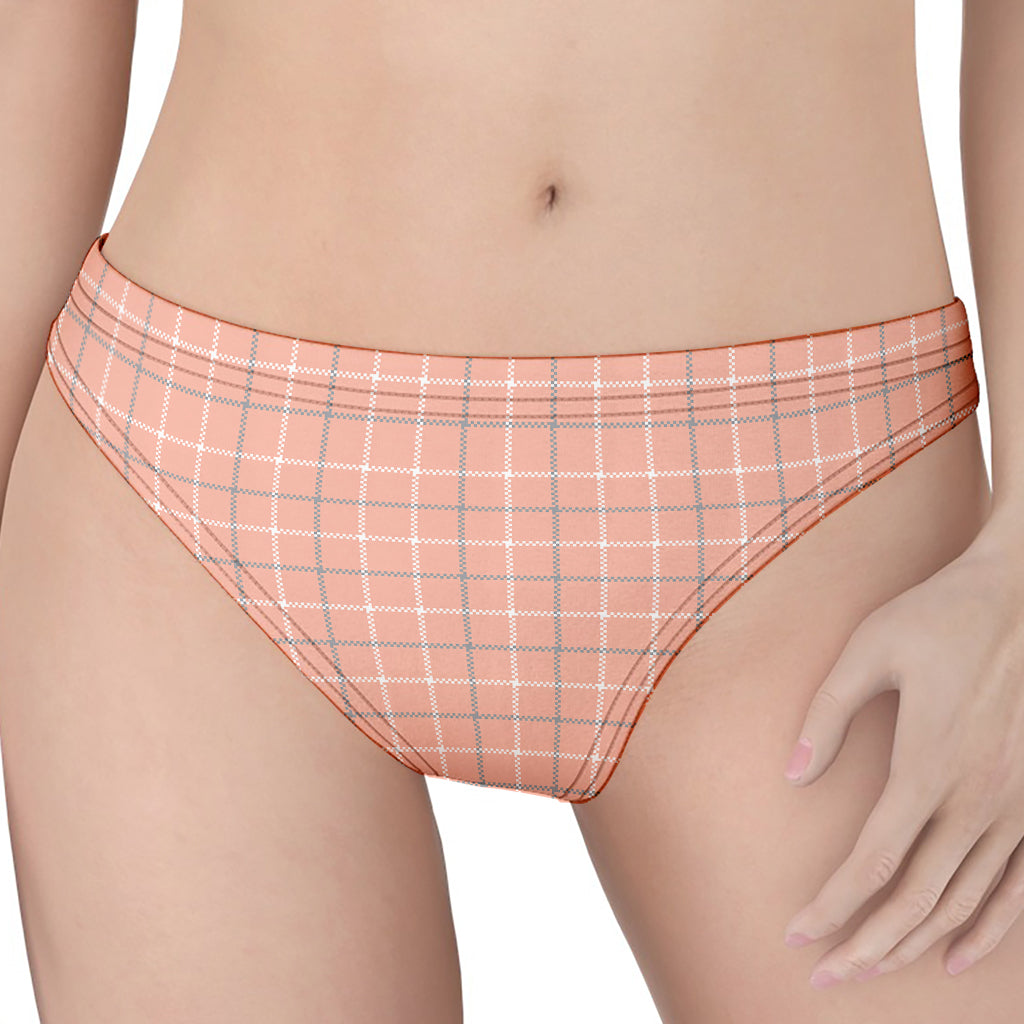Pastel Orange Tattersall Pattern Print Women's Thong