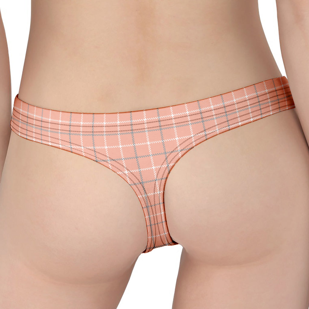 Pastel Orange Tattersall Pattern Print Women's Thong