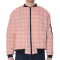 Pastel Orange Tattersall Pattern Print Zip Sleeve Bomber Jacket