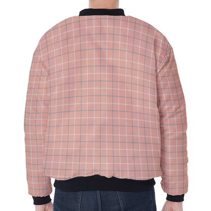 Pastel Orange Tattersall Pattern Print Zip Sleeve Bomber Jacket