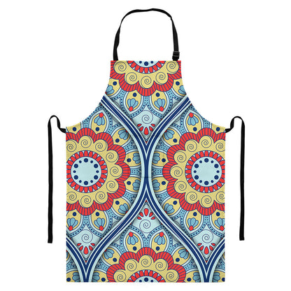 Pastel Ornament Mandala Print Bib Apron With Pocket