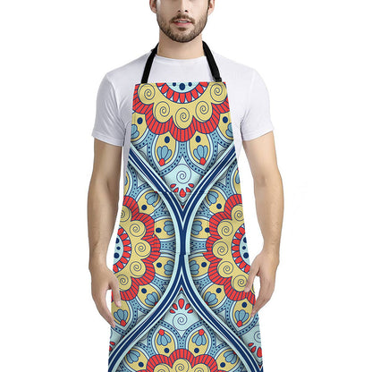 Pastel Ornament Mandala Print Bib Apron With Pocket