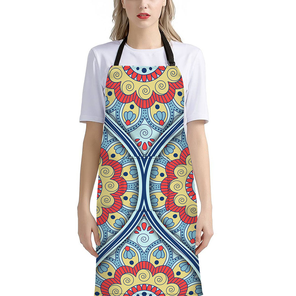 Pastel Ornament Mandala Print Bib Apron With Pocket