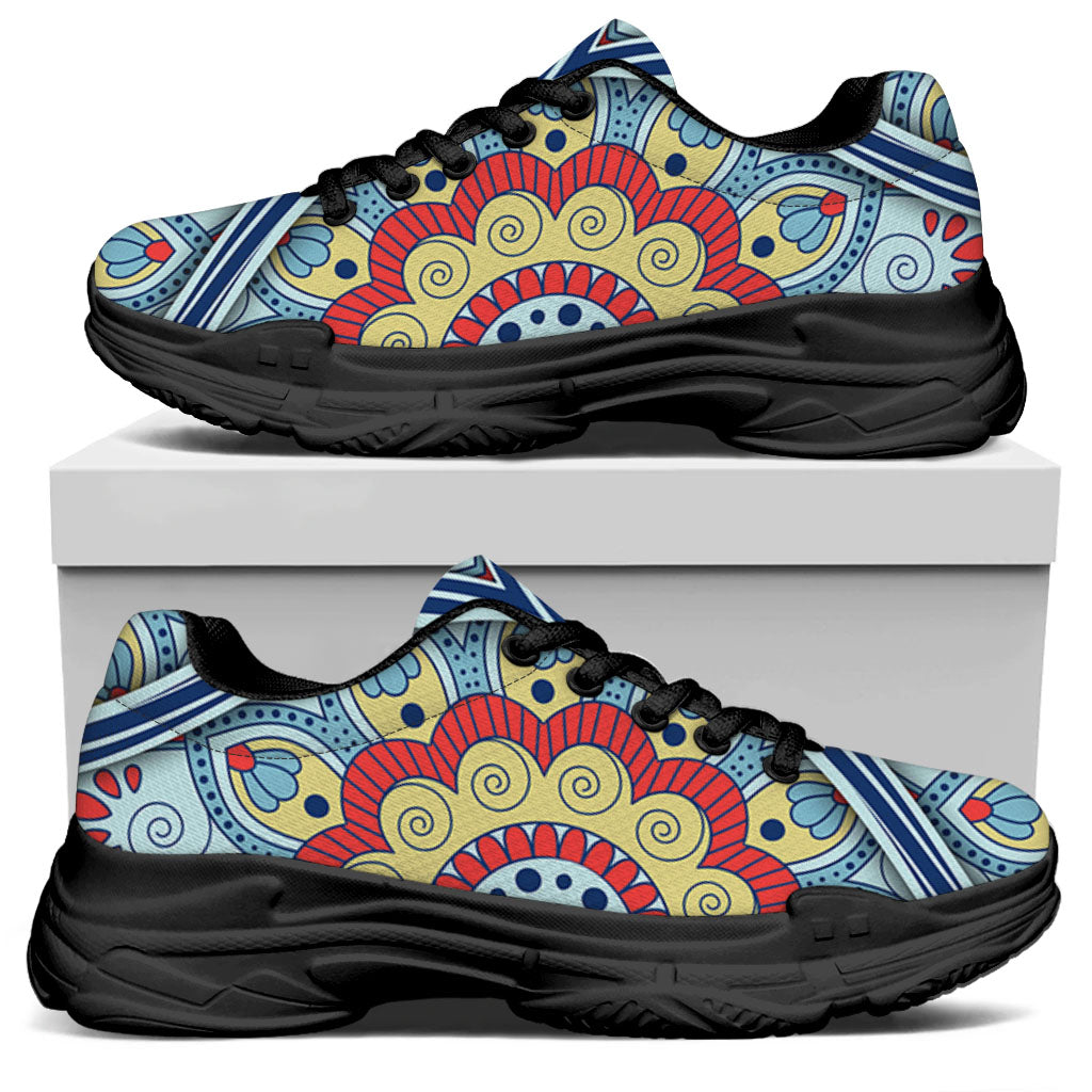 Pastel Ornament Mandala Print Black Chunky Shoes
