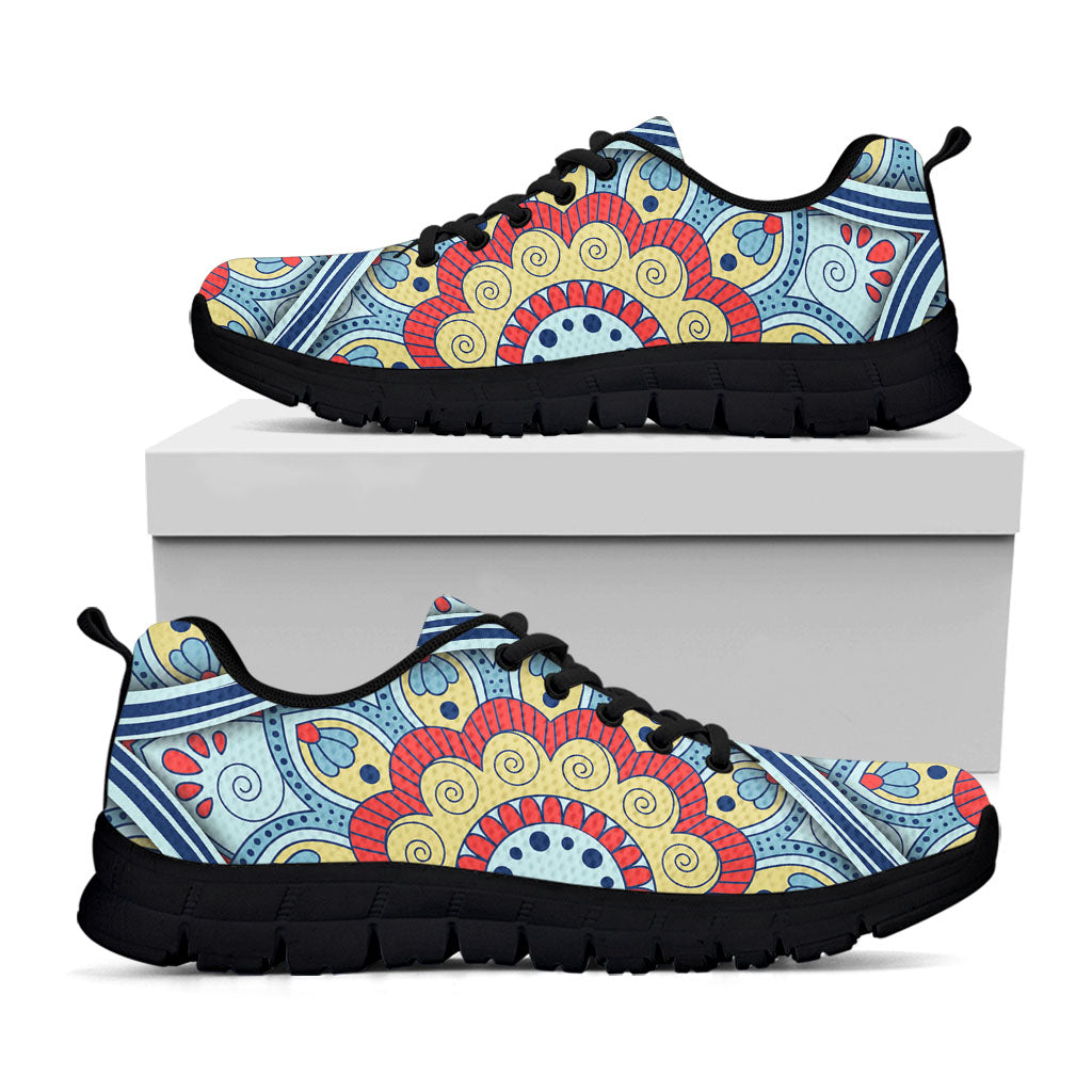 Pastel Ornament Mandala Print Black Running Shoes