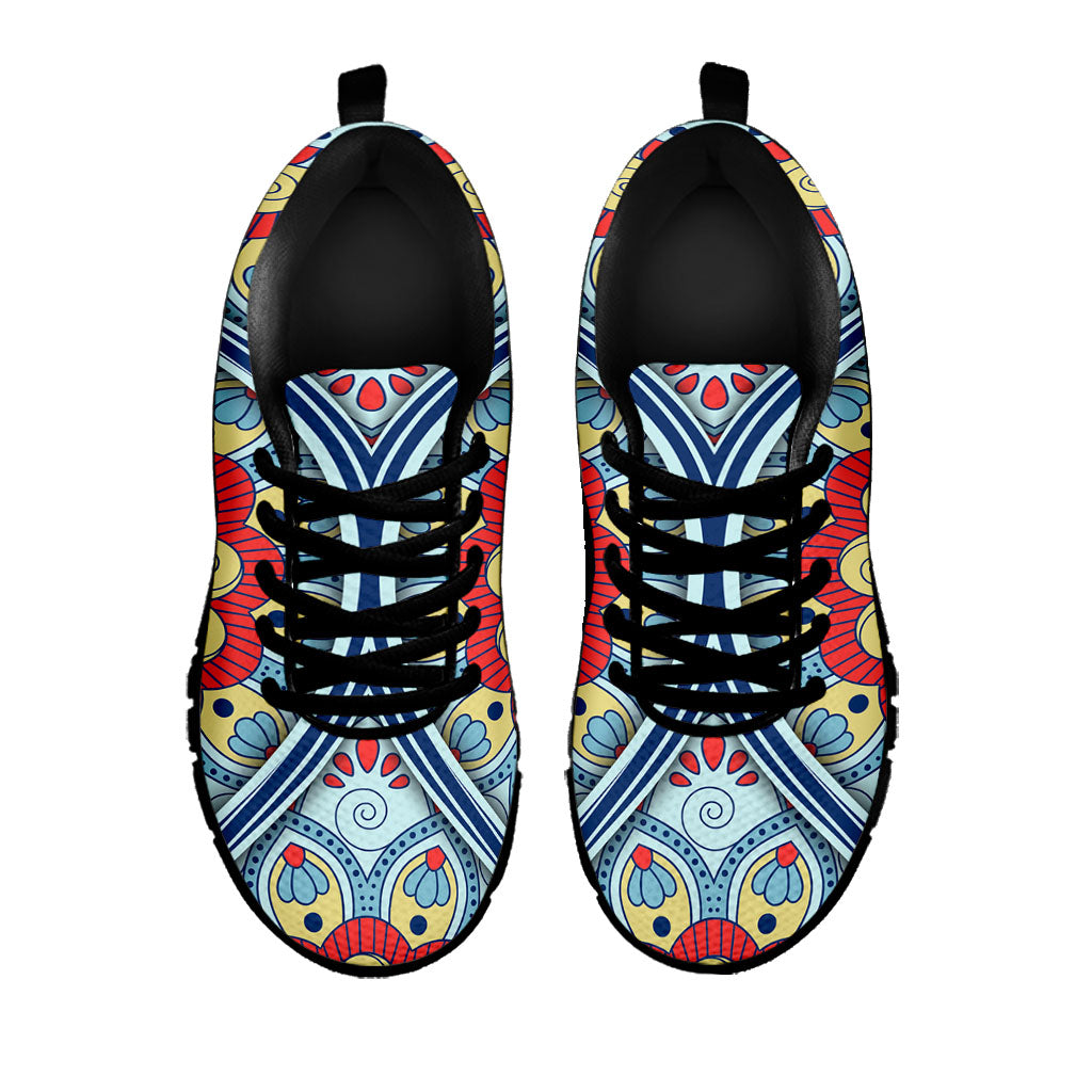 Pastel Ornament Mandala Print Black Running Shoes