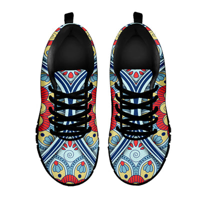 Pastel Ornament Mandala Print Black Running Shoes