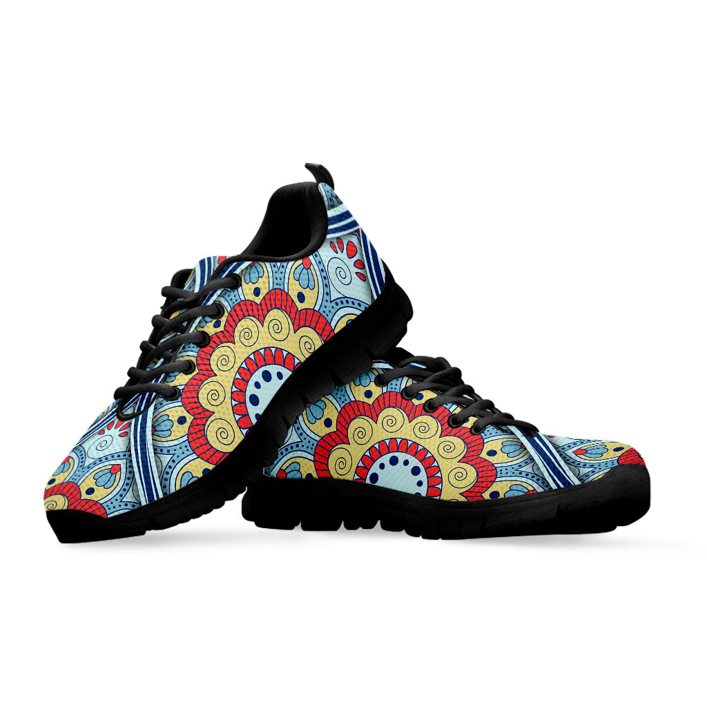 Pastel Ornament Mandala Print Black Running Shoes