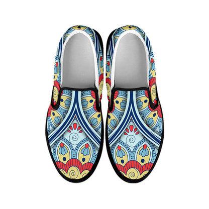 Pastel Ornament Mandala Print Black Slip On Sneakers