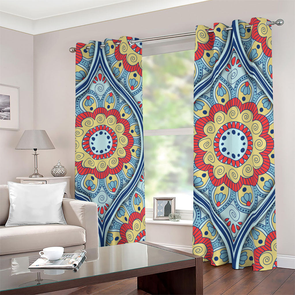 Pastel Ornament Mandala Print Blackout Grommet Curtains