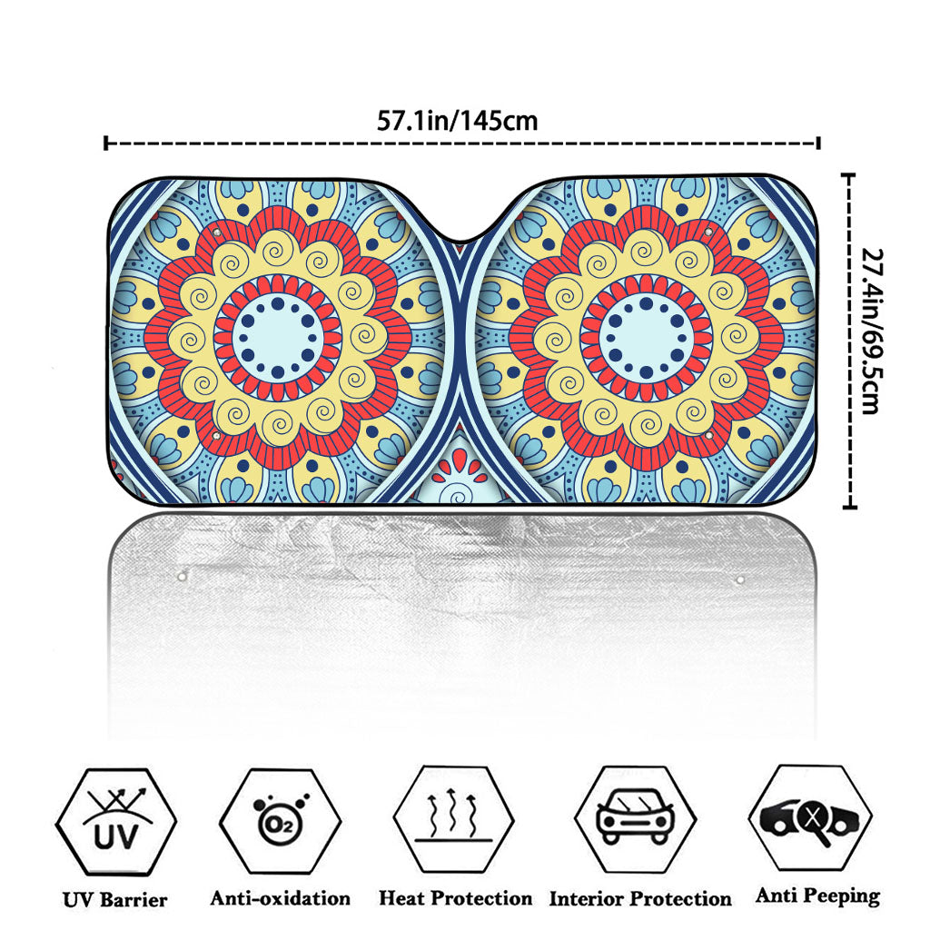 Pastel Ornament Mandala Print Car Windshield Sun Shade