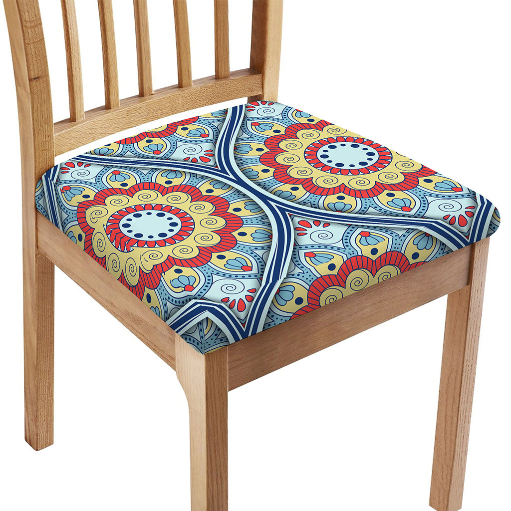 Pastel Ornament Mandala Print Chair Cushion Cover