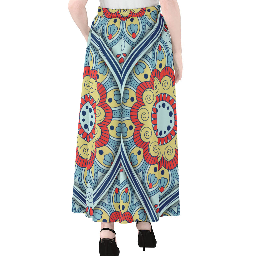 Pastel Ornament Mandala Print Chiffon Maxi Skirt