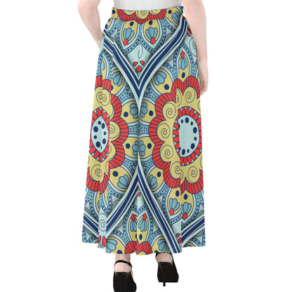 Pastel Ornament Mandala Print Chiffon Maxi Skirt