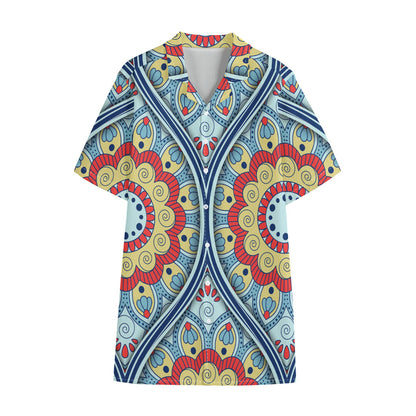 Pastel Ornament Mandala Print Cotton Hawaiian Shirt