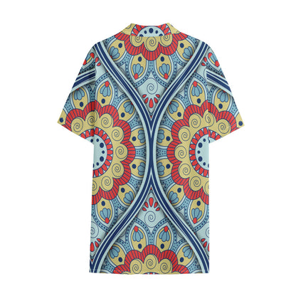 Pastel Ornament Mandala Print Cotton Hawaiian Shirt