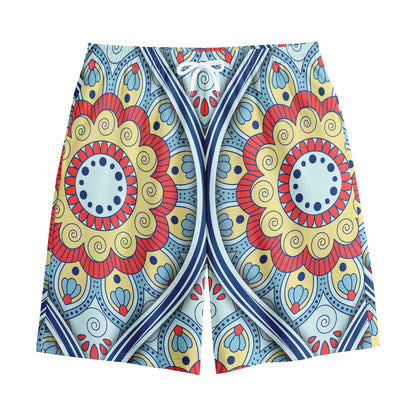 Pastel Ornament Mandala Print Cotton Shorts