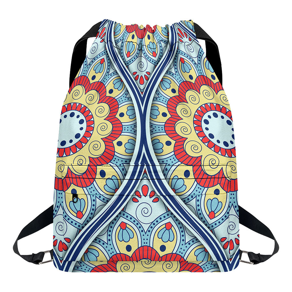 Pastel Ornament Mandala Print Drawstring Backpack