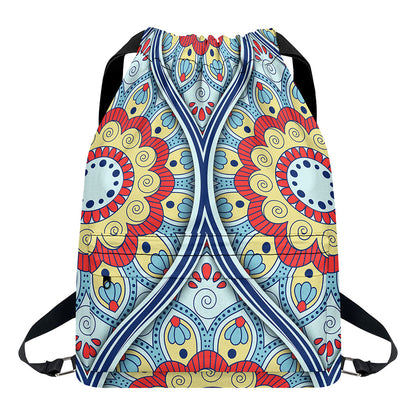 Pastel Ornament Mandala Print Drawstring Backpack