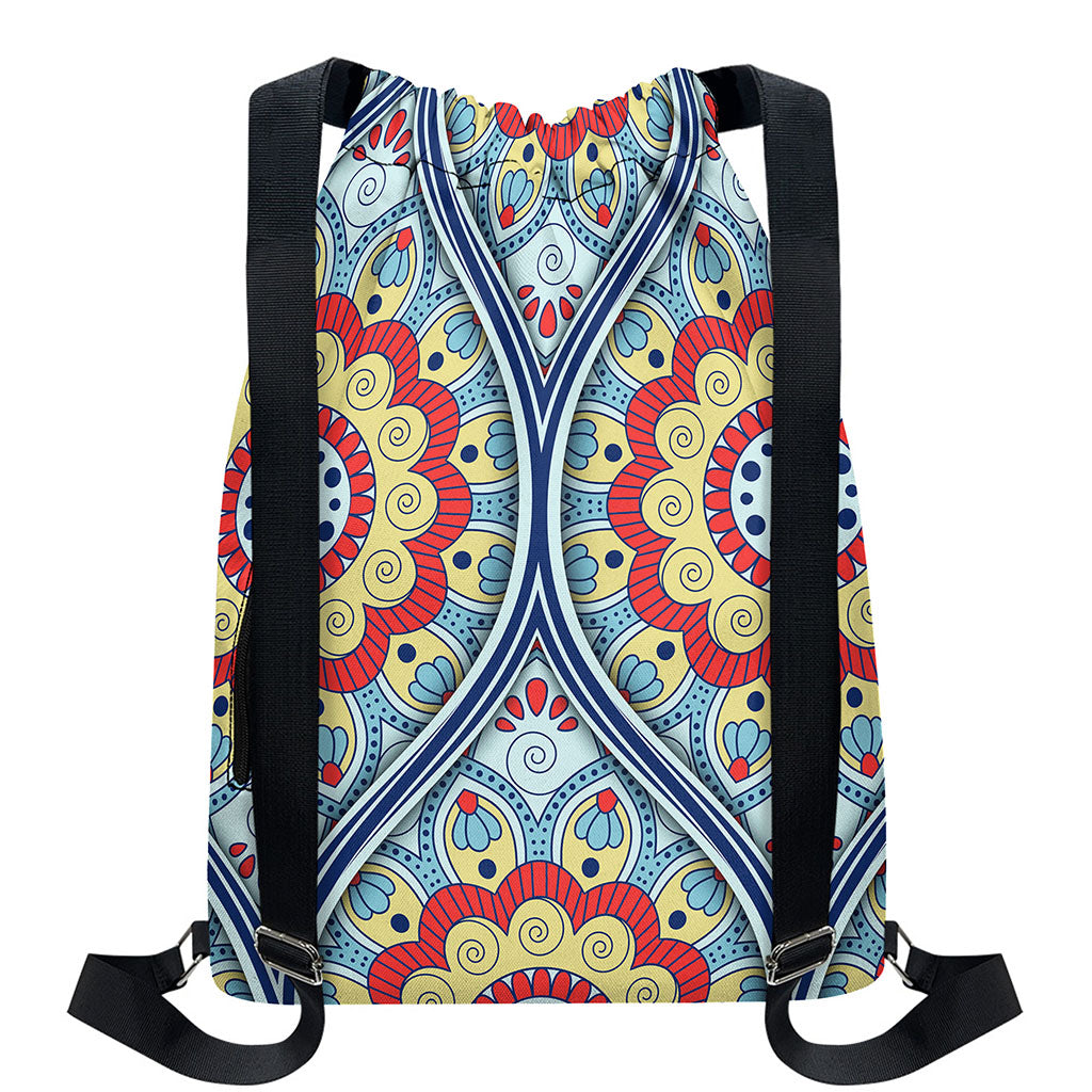 Pastel Ornament Mandala Print Drawstring Backpack