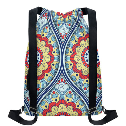 Pastel Ornament Mandala Print Drawstring Backpack