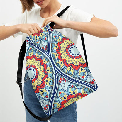 Pastel Ornament Mandala Print Drawstring Backpack