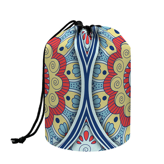 Pastel Ornament Mandala Print Drawstring Makeup Bag
