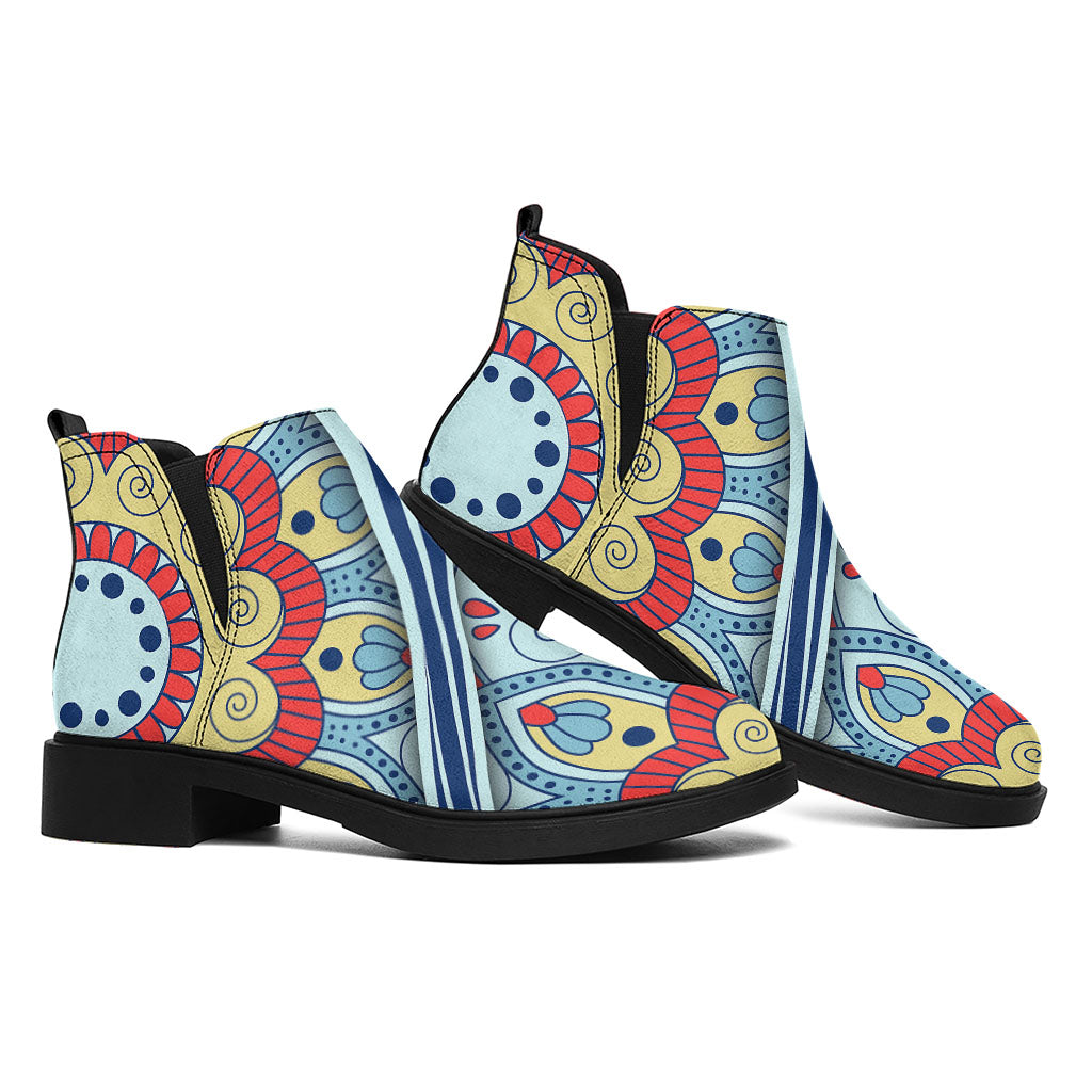 Pastel Ornament Mandala Print Flat Ankle Boots