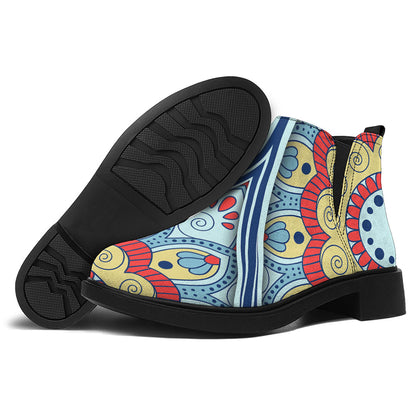 Pastel Ornament Mandala Print Flat Ankle Boots